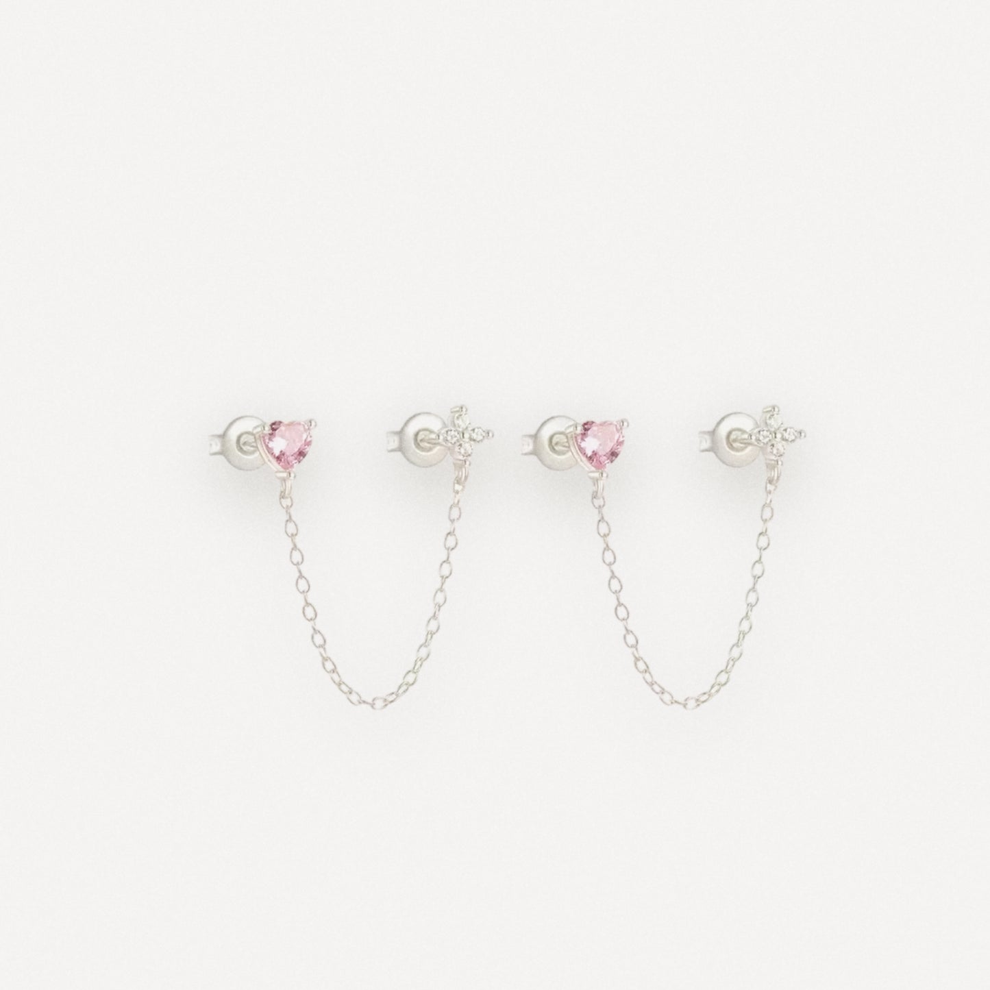 heart drop double chain earrings