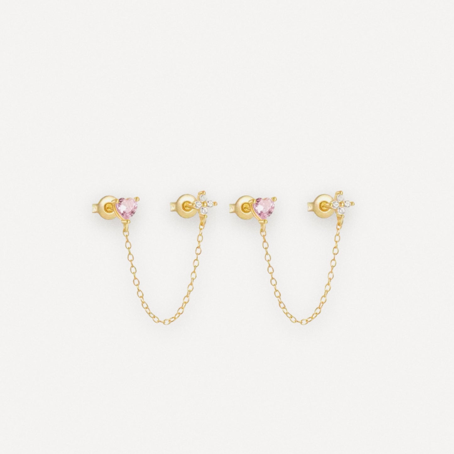 heart drop double chain earrings