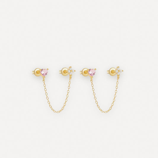 heart drop double chain earrings