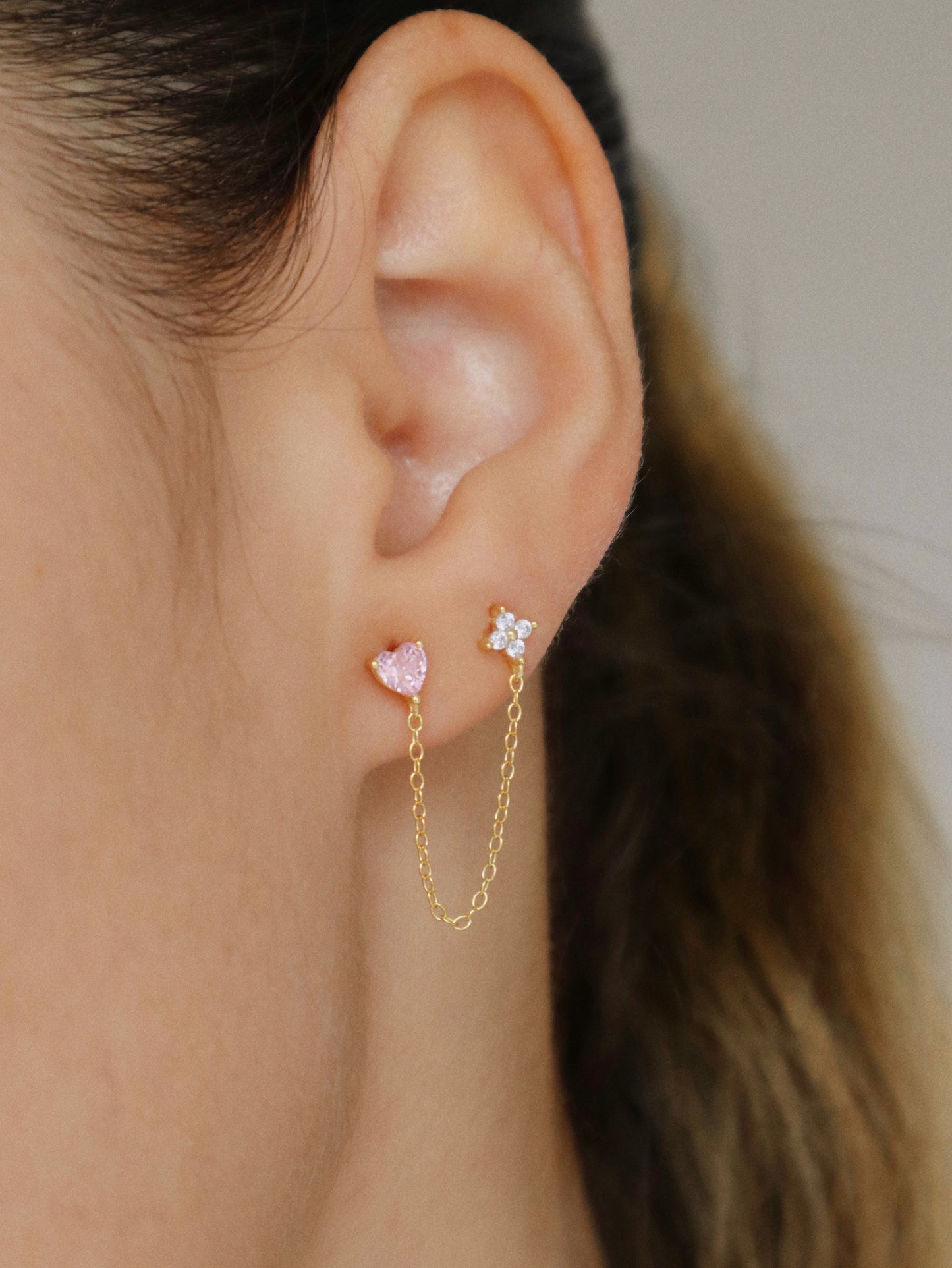 heart drop double chain earrings